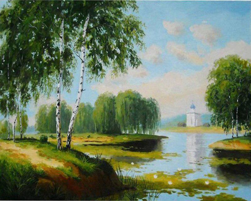 Алмазная картина Проточная вода Деревенский пейзаж Весна 5D Алмазная вышивка Крестиком Собака Животные Фотографии Стразы Мозаика Распродажа Wall Art