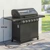6+1 Burner Gas Bbq Grill Outdoor Barbecue Trolley With Wheels Warming Rack Thermometer Bottle Opener Black