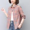 2024 Women's Summer Plaid Long-Sleeve Pure Cotton Loose Shirt - Versatile & Fashionable Top