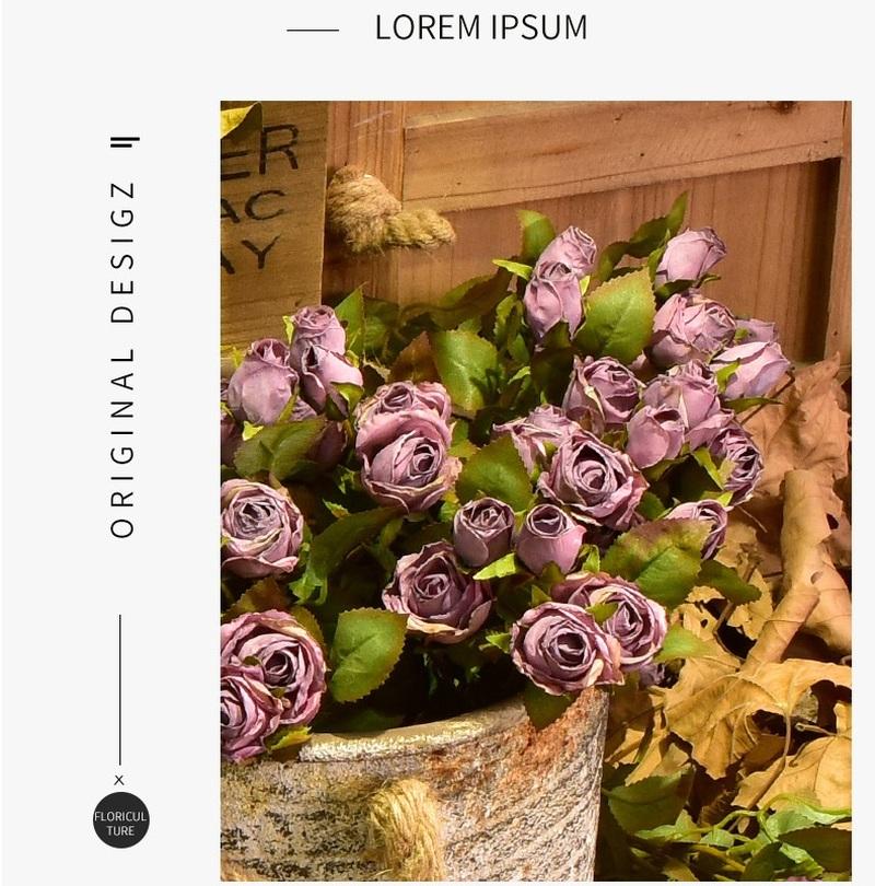 Искусственный цветок, искусственная маленькая роза, имитация сухоцвета, обожженный край, шелковый цветок, украшение для гостиной и стола