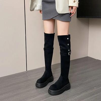 Модные женские ботфорты на платформе Осень Зима на флисовой подкладке с круглым носком Женские ботинки выше колена 2025 Новый тренд Обувь