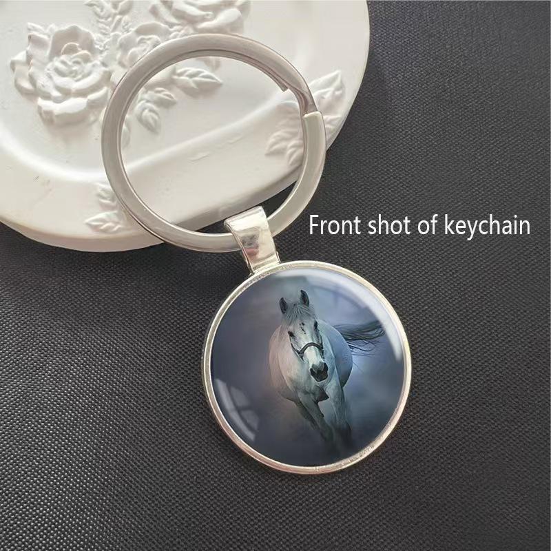 Running Stallion Pattern Round Pendant Keychain - Hot-selling Metal Charm Gift