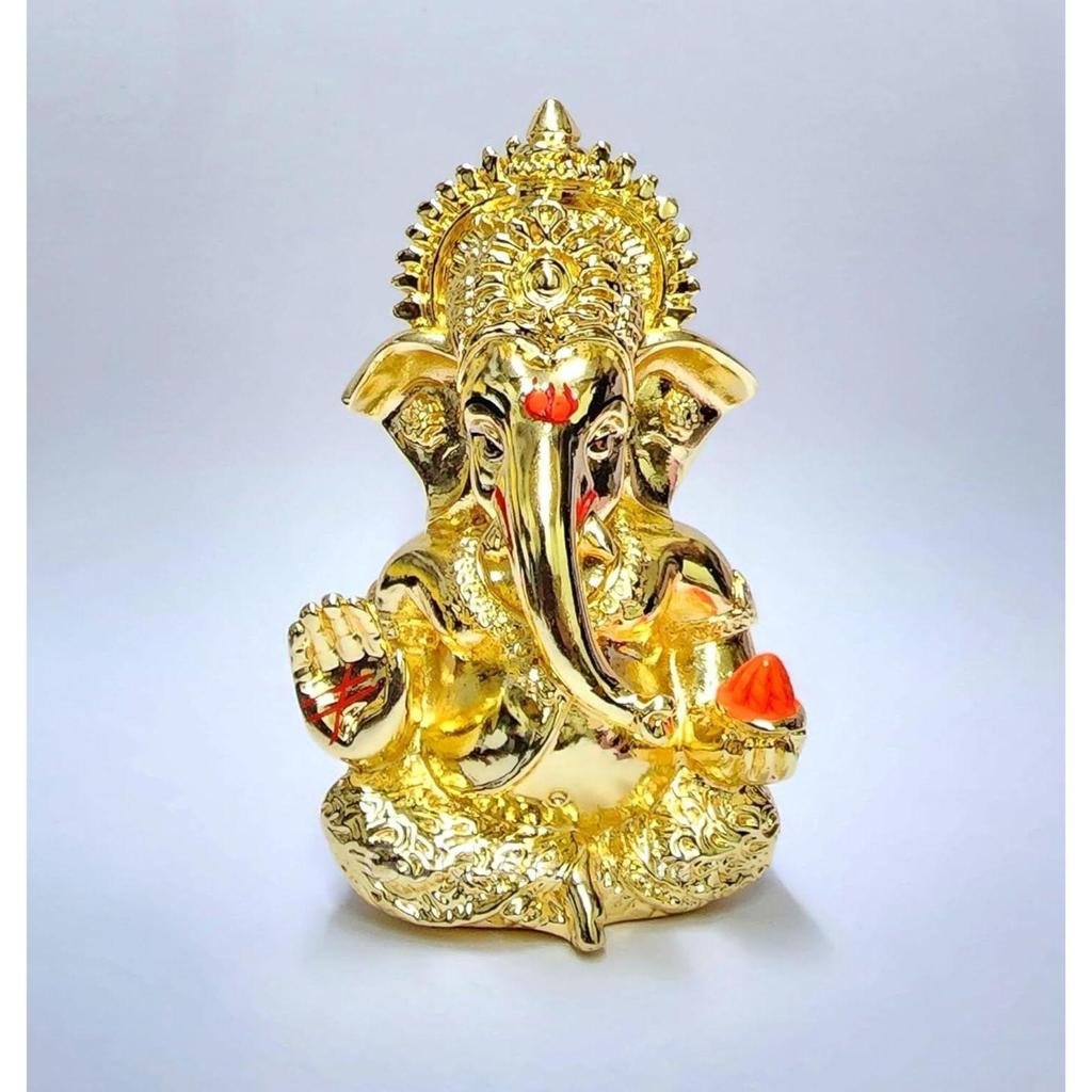 Mukut Ganesha Gold Plated L Ganesh Idol for Car Dashboard | Ganapati Murti for Home Decor | Vinayaka Statute for Puja & Gift 3.2