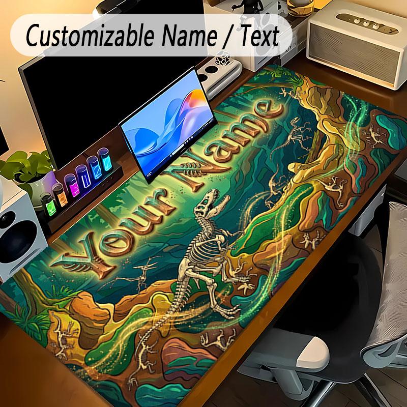 Dinosaur Theme Personalized Mouse Pad Custom Name Text Non Slip Desk Pad For Laptop Office Desktop