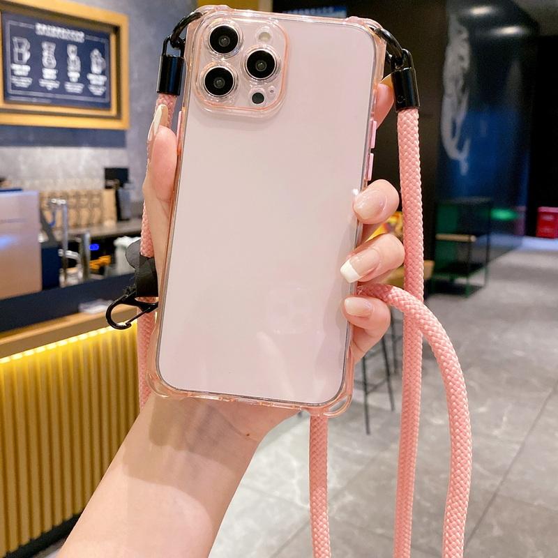 Длинный и короткий прозрачный мягкий чехол для телефона с веревкой для iPhone 15 Pro Max 14 13 12 11, противоударный тонкий прозрачный чехол из ТПУ на ремешке, чехлы