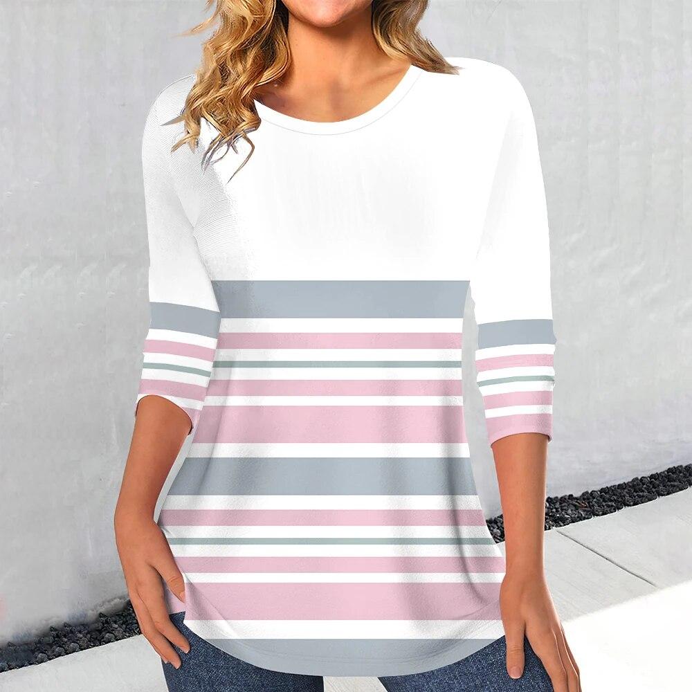 Striped Sweater Simple Womens Long Sleeve Womens Tshirt Casual Vintage Clothing Autumn Pullover Tshirt For Ladies Streetwear