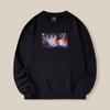 Mens Round Neck Sweatshirt Embroidered Loose Fit Casual Long Sleeve Cartoon Print Youth Streetwear