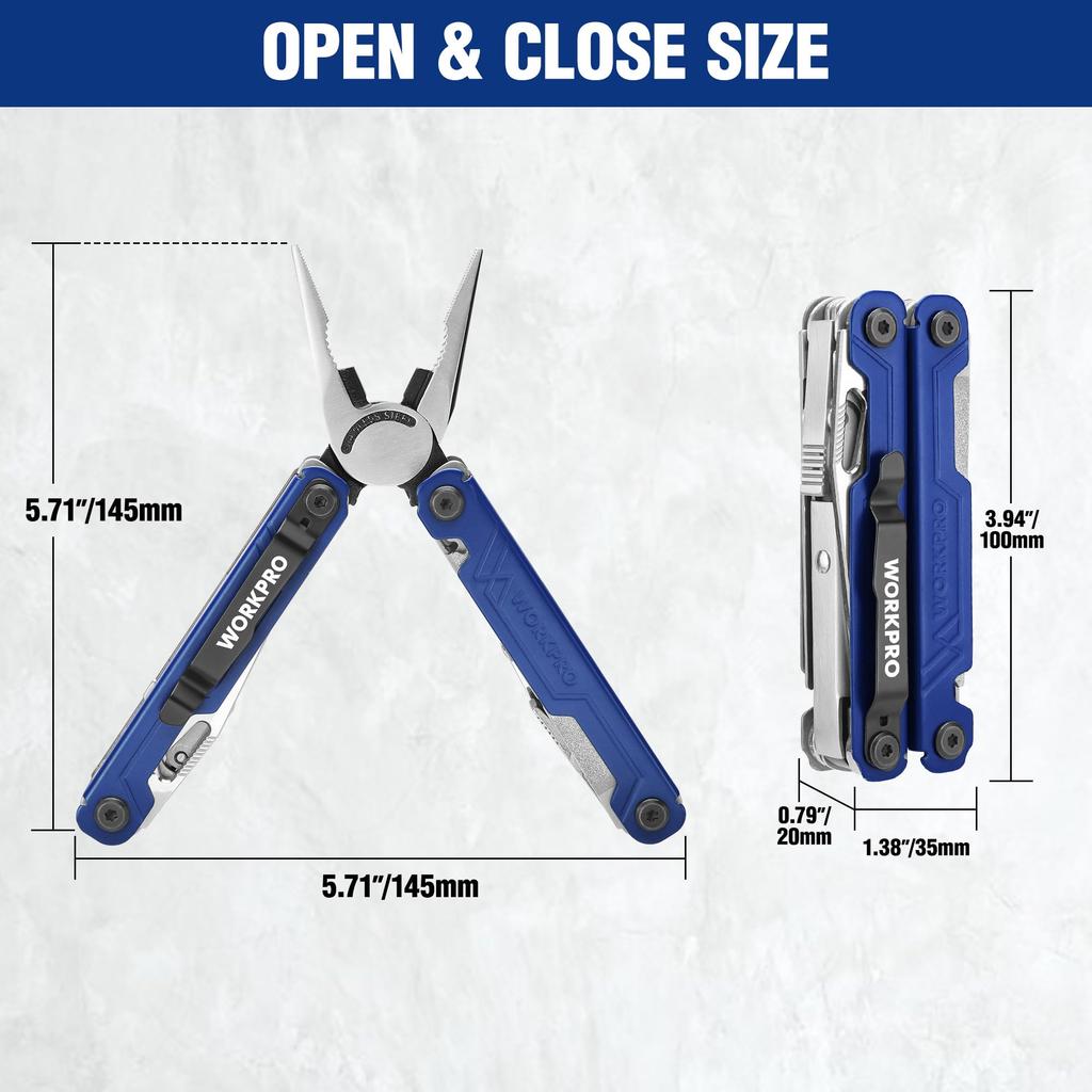 WORKPRO Multifunctional Pliers Outdoor Multi Tool Multi Pliers Folding Pliers Pliers Wire Cutter Saw File Driver Can Opener Lock Function Pouch