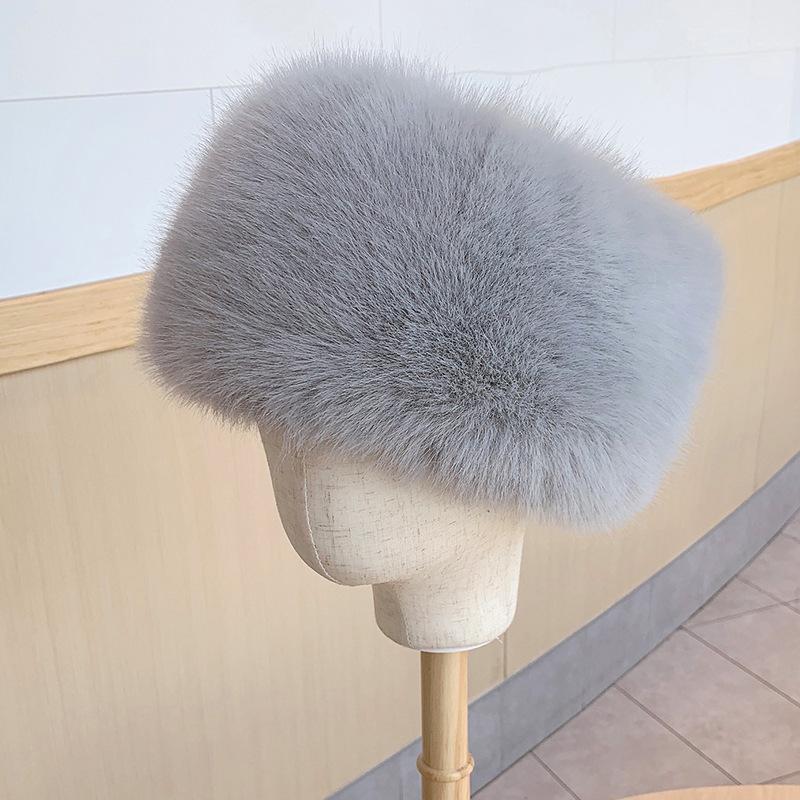 Women Hats Headband Winter Earwarmer Ski Hats Russian Tick Fluffy Imitation Fox Fur Cap Empty Top