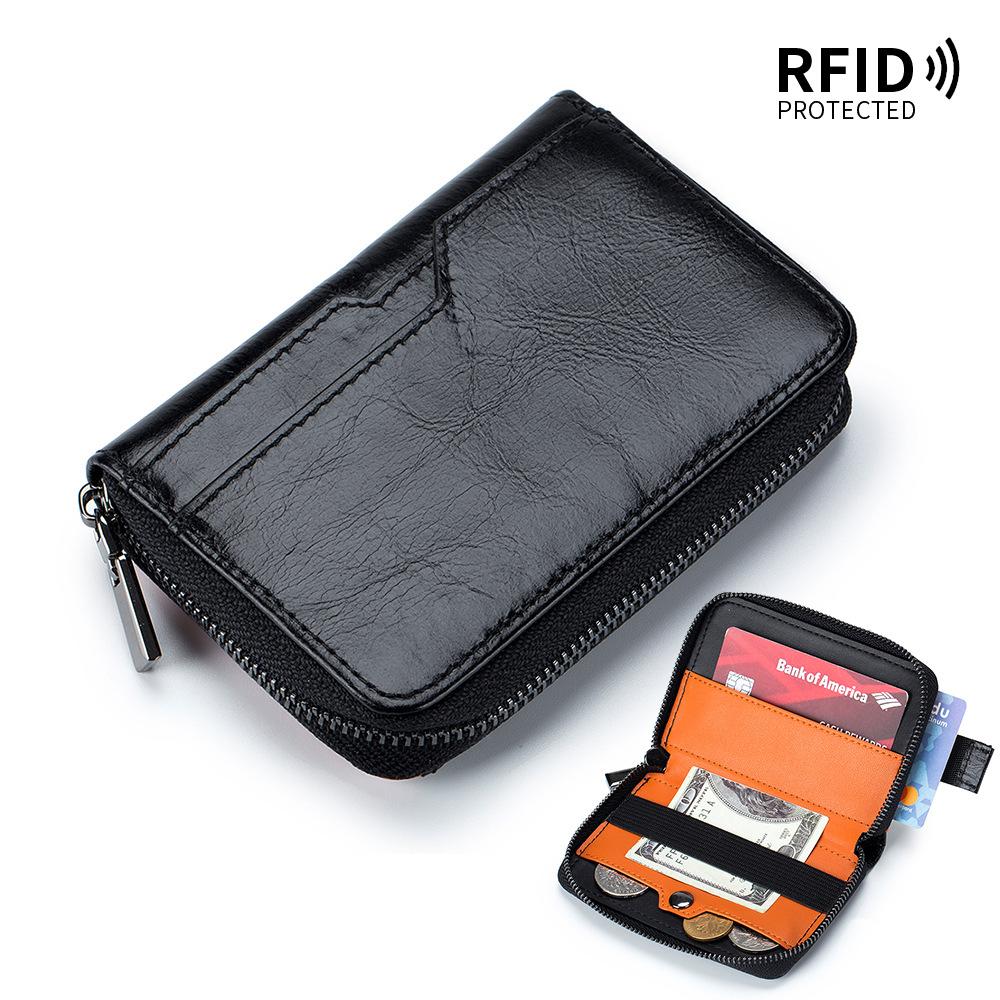 Первый слой коровьей кожи, ретро мужской короткий кошелек для мелочи, европейский и американский вертикальный зажим для долларов, RFID многокарточный выдвижной картхолдер.