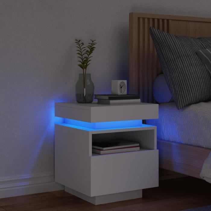 Bedside Cabinet with White LED Lights 40x39x48.5 Cm