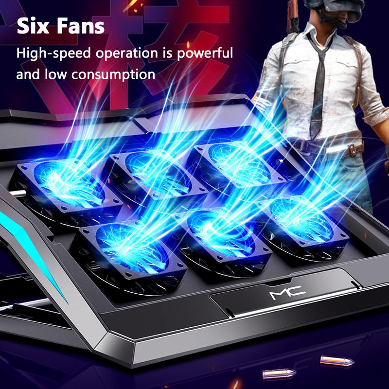 Регулируемый охладитель для ноутбука для игрового ПК, USB-отключение, охлаждающая подставка для ноутбука, подставка для ноутбука с шестью вентиляторами для ноутбука Macbook Pro