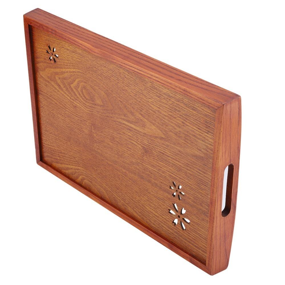 Solid Wood Tea Serving Tray Handcrafted Finish Cherry Blossom Tray Food Serving