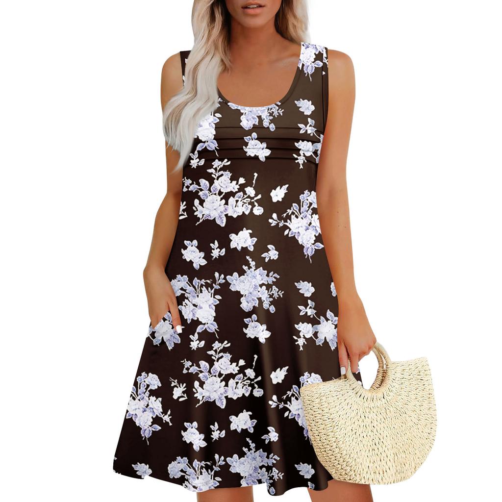 Женские летние платья Свободные сарафаны без рукавов Платье с карманами