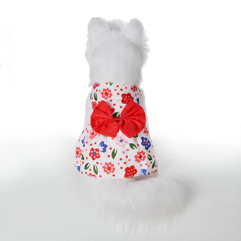 Summer Pet Dog Princess Dress Lace Bow Printed Skirt Sleeveless Floral Clothes for Small Medium Puppy Poodle Cat Party Apparel
