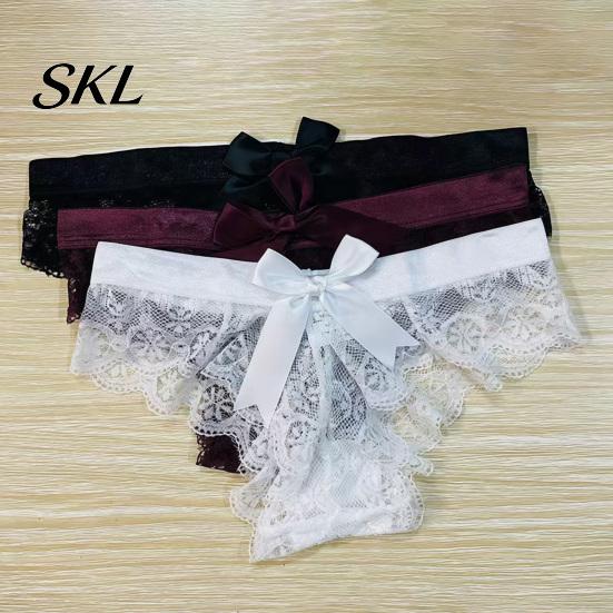 Seamless Lace Thong Women's Sexy Sheer Thong, Cheeky See Through Underwear, Women Underwear High Waist T Back Stretch Panties with Bow Breathable