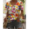 Fashion Women's V-Neck T-Shirt Summer Casual Outdoor Short Sleeve Tops Floral Printed Style OverSize Loose Women's Clothing