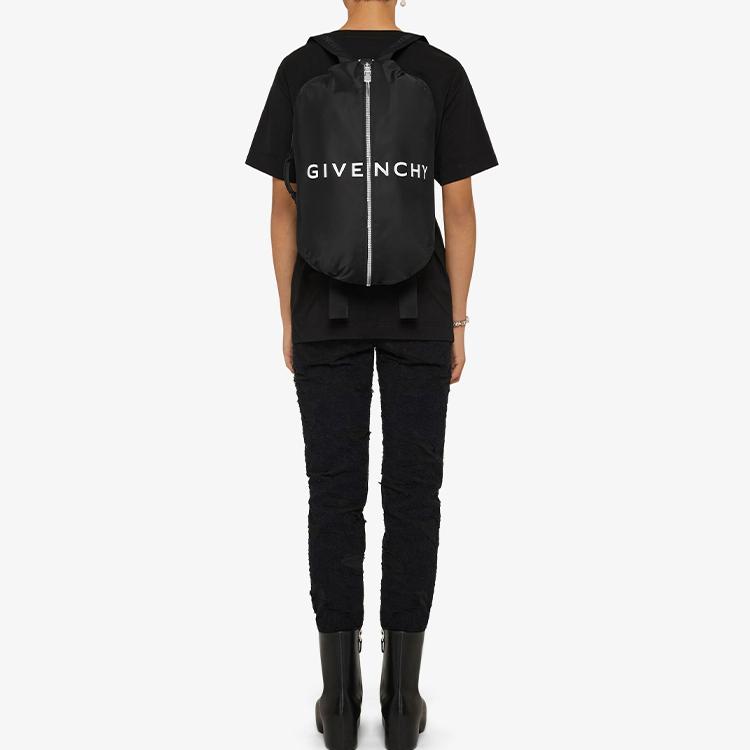 Givenchy Рюкзак мужской большой с принтом логотипа 4G, на молнии, с регулируемым холщовым плечевым ремнем, из нейлоновой ткани, цвет черный BK50A8K1JE-001