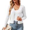 Женский вязаный кардиган с V-образным вырезом на пуговицах, с длинным рукавом, вязаная куртка, однотонные эластичные короткие вязаные топы для повседневной носки