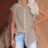 Summer Solid Color Single Breasted Shirt Women's Casual Lapel Short Sleeve Blouse Top