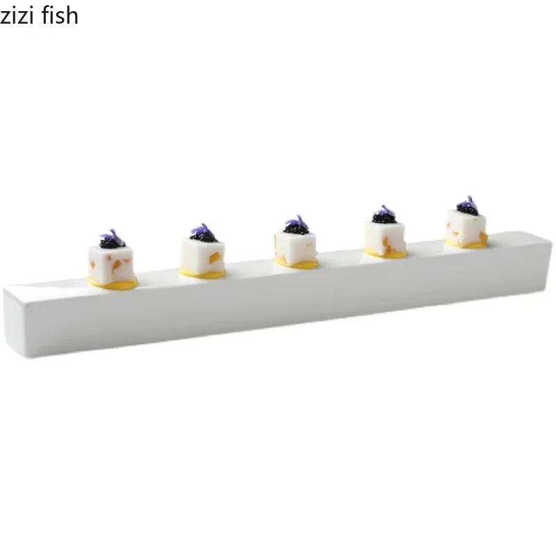 Чисто белая керамическая длинная прямоугольная тарелка, квадратная десертная тарелка, тарелки для суши, тарелки для закусок, специальная посуда для молекулярной кухни