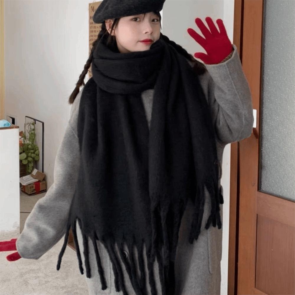 Tassel Wool Scarf Plush Long Shawl Elegant Winter Cashmere Scarves Women/Men