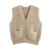Kaslead New Women clothes Western Style Towel Knitted Classic Style V-neck Pocket Cardigan sweater Vest Vest