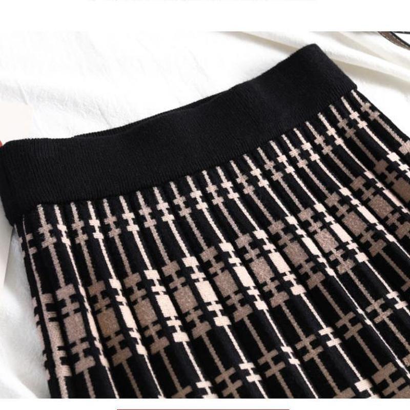Осень-зима, винтажная эластичная миди с высокой талией, плиссированная трикотажная юбка с принтом «гусиные лапки» для женщин, длинная клетчатая юбка для подиума