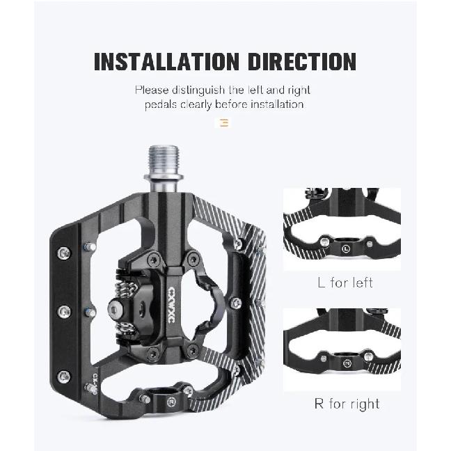 CXWXC Dual Function Platforms Flat / Clipless MTB Pedals SPD Cleats 3 Sealed Bearings Bike Pedals Road Bmx Pedals For Bicycle