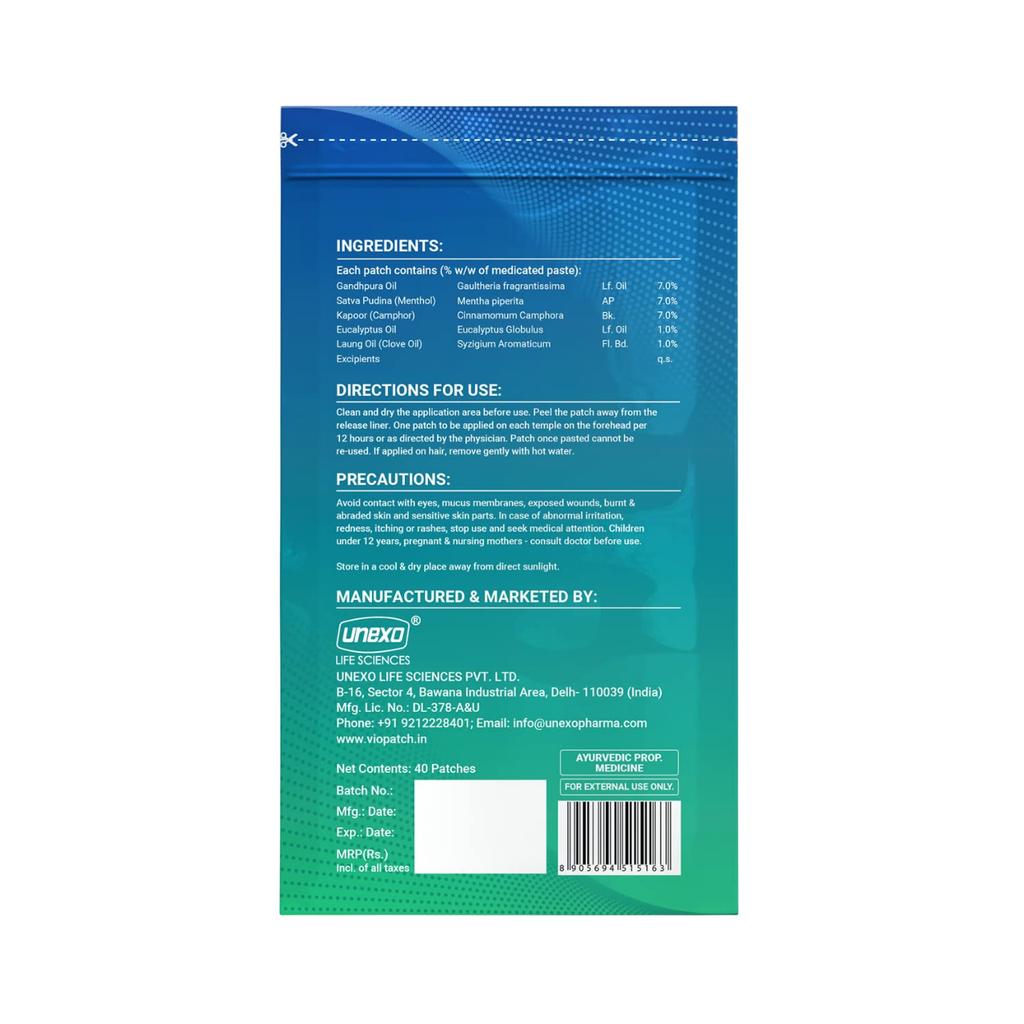 Пластыри для снятия головной боли (40 шт), Headache Relief Patch (40 pcs),  Viopatch