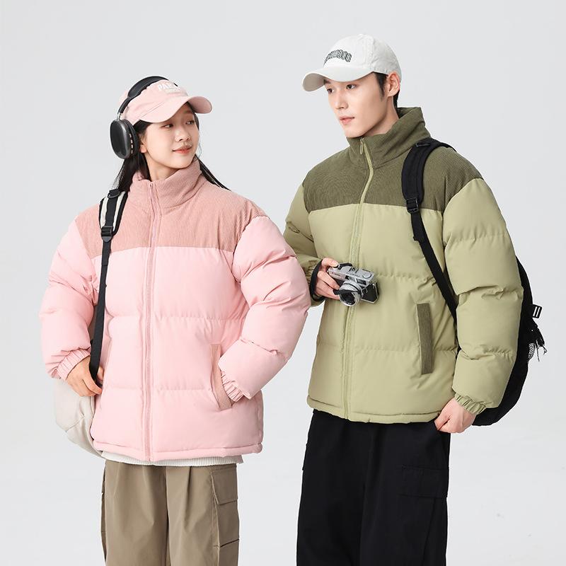 2025 парная хлопковая одежда американская вельветовая вставка воротник-стойка свободная теплая хлопковая одежда повседневная модная куртка