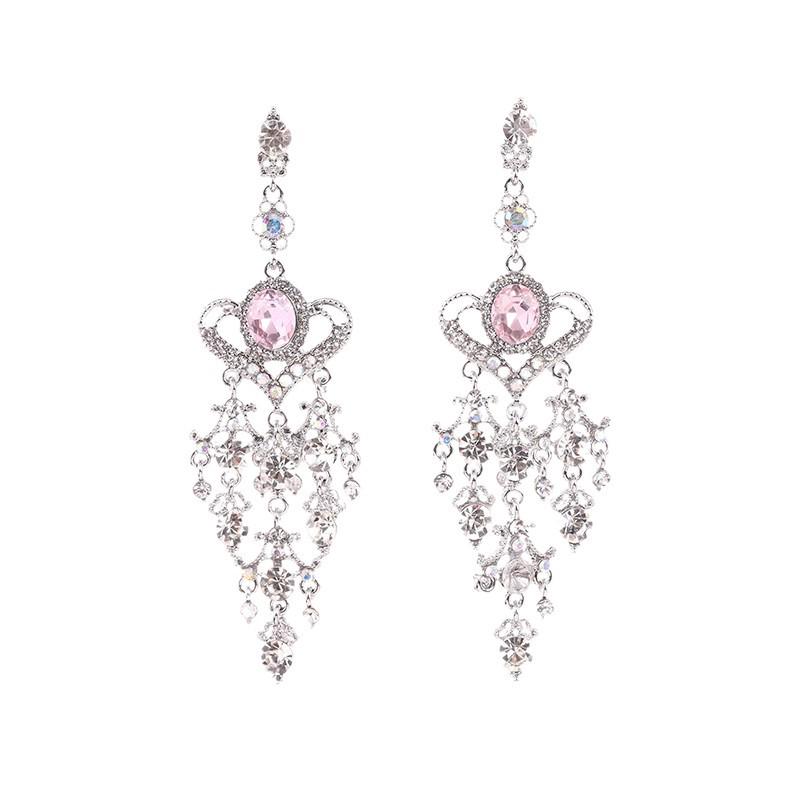 Ретро Барокко Розовые Хрустальные Серьги-кисточки с Сердечками - Длинные, Элегантные, Милые Женские Украшения