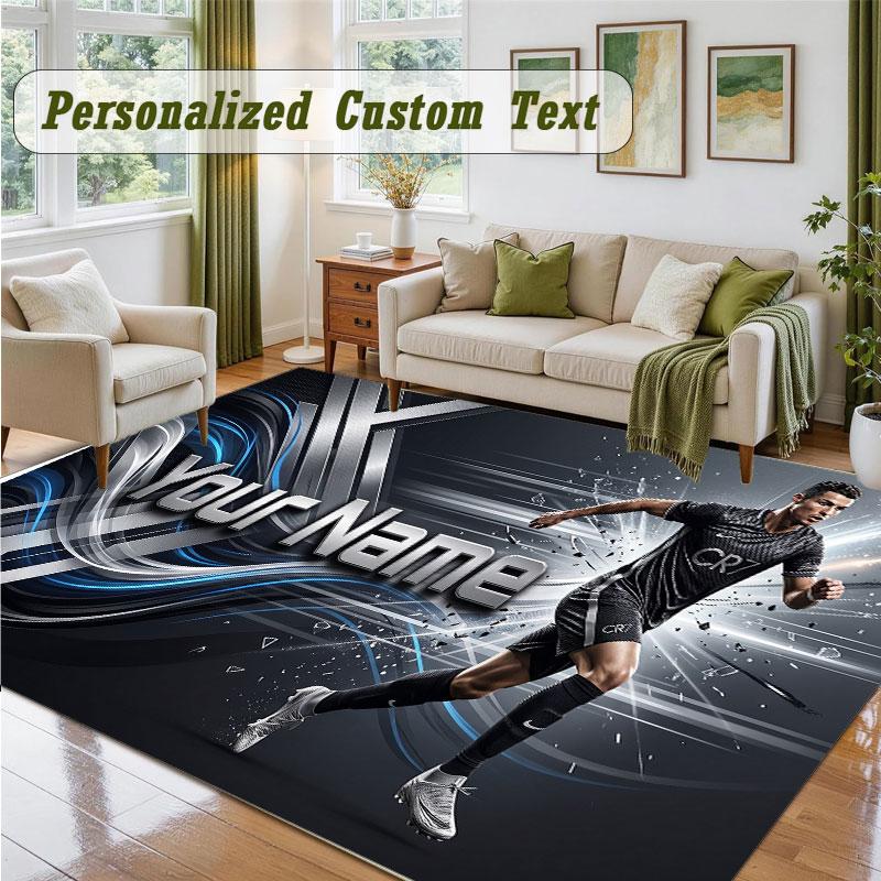 Crystal Velvet Square Rug Custom NameCristiano Ronaldo Pattern Non Slip Home Floor Decor Rug