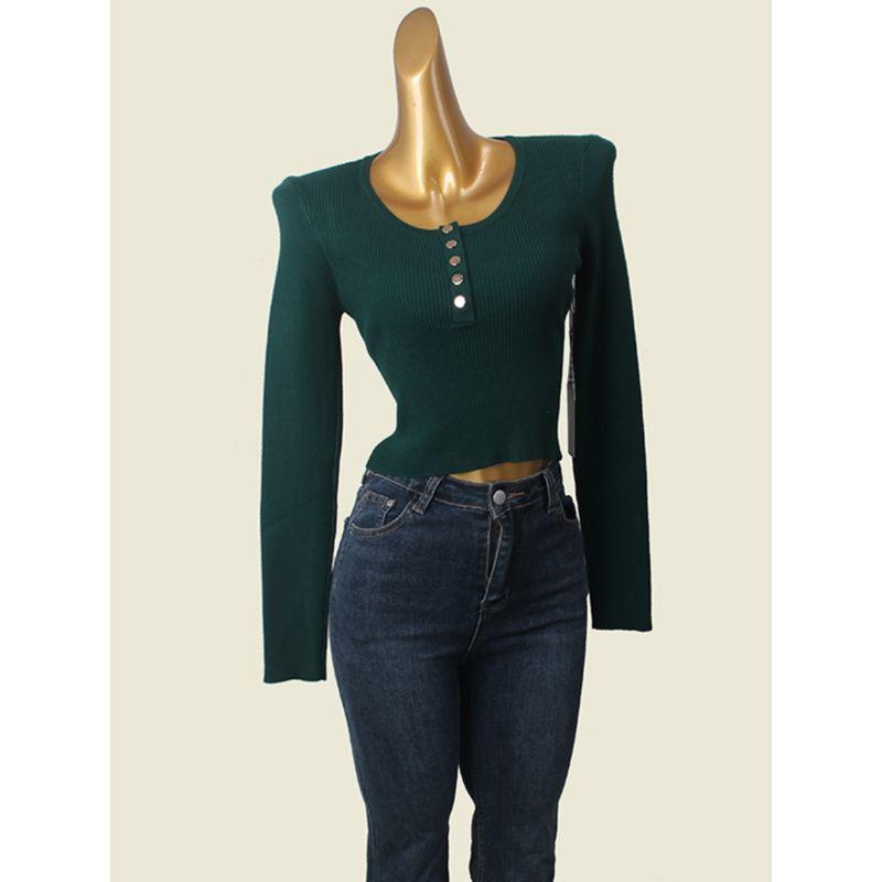 Fall 2024 New Arrival EU and South Korea Goods European Station Shoulder Bottoming Shirt High Waist Short Slimming Knitwear Tops Women