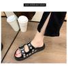Summer Fashion Dark Black Wind Metal Slippers Female New Rivets Thick Bottom Casual Sandals Beach Slippers