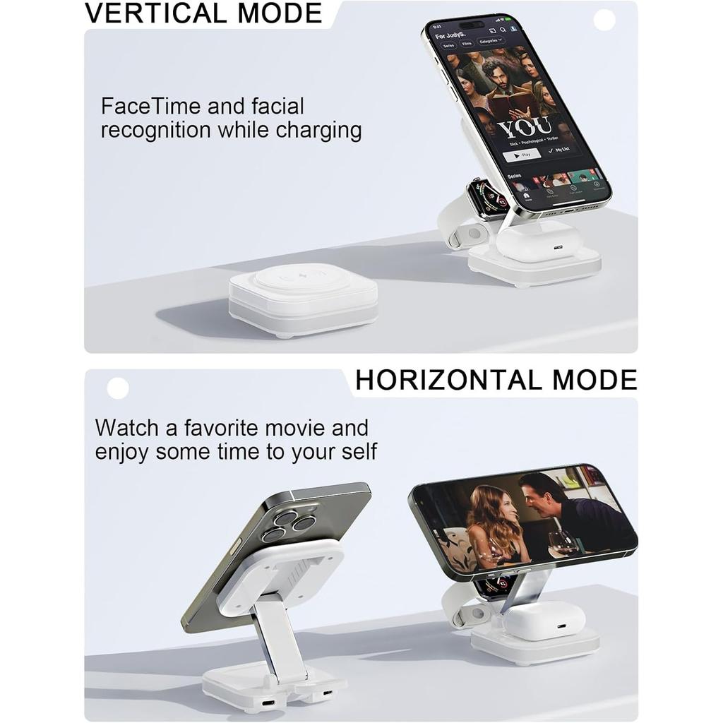 5-in-1 Magnetic Wireless Charging Stand for Apple MagSafe Charger with Night Light for Watch, Travel Magnetic Charger Nightstand Charging Station