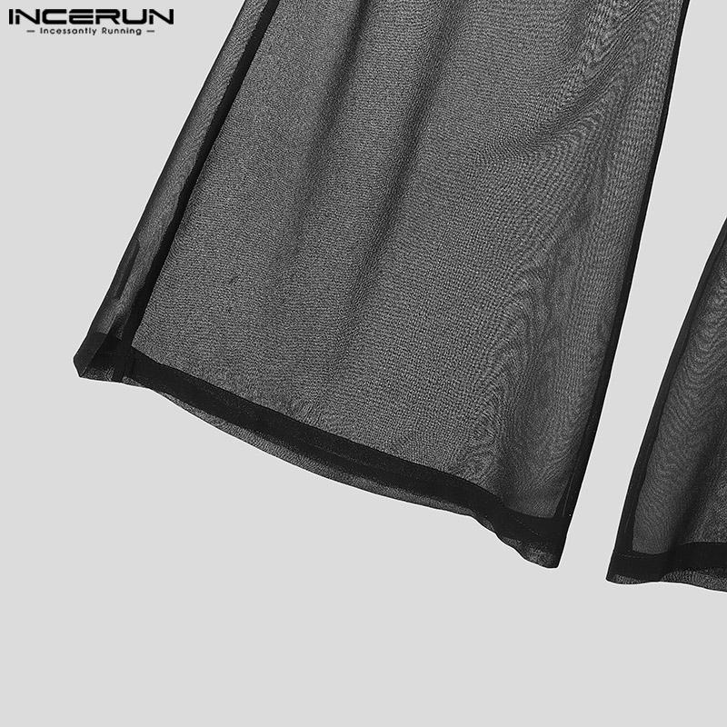 INCERUN Мужские эластичные брюки-бабочки с резинкой на талии, сетчатые, прозрачные, повседневные, длинные, кружевные брюки