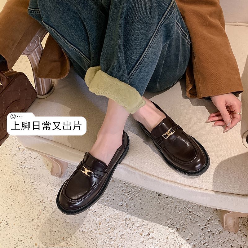 Кай спиральная дверь золотая пряжка одна педаль толстый каблук платформа лоферы универсальные женские студенческий стиль маленькие кожаные туфли одинарная обувь женщины