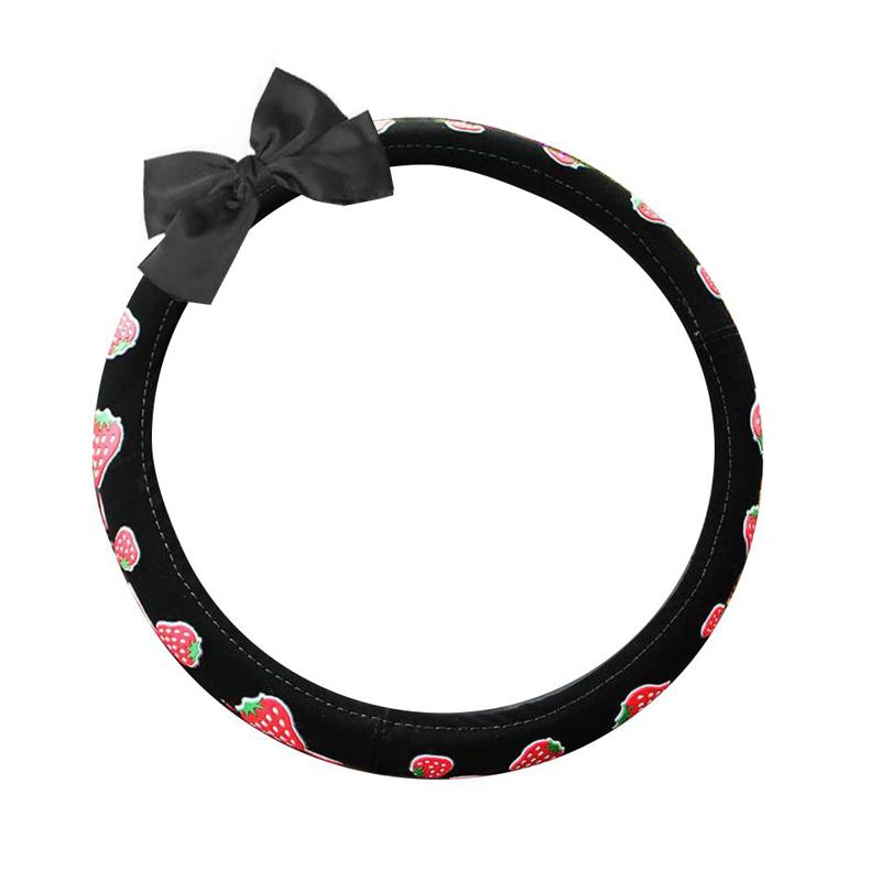 Cute Strawberry Print Car Steering Wheel Cover Universal Elasticity No Tnner Circle Steering-wheel Protector Auto Accessories