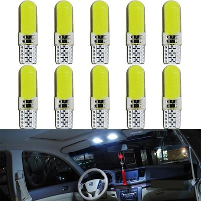 10 шт. Светодиодные лампы T10 W5W COB 12V 7500K Белый Автомобильные клиновидные боковые сигнальные огни Подсветка салона Дверные купольные лампы Багажника Лампы номерного знака Силиконовые