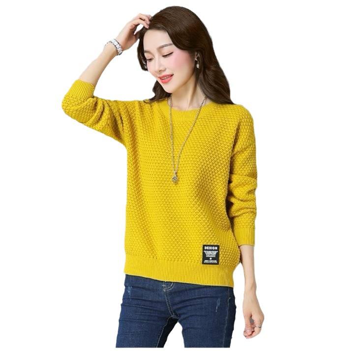 Женский свитер с длинным рукавом, туника, топы с круглым вырезом, трикотажный пуловер, джемпер, повседневный свободный свитер на осень-зиму