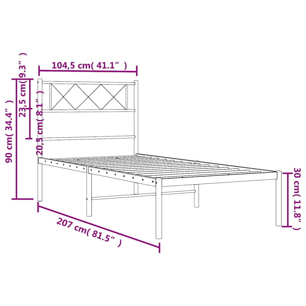 Metal Bed Frame with Headboard Black 100 x 200 cm