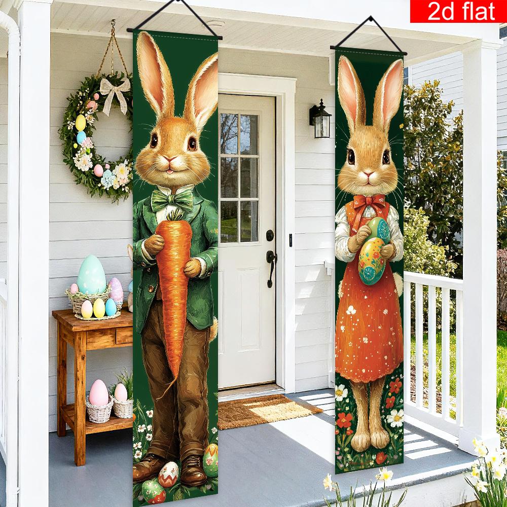 Easter Porch Sign Bunny Carrot Egg Country 1 Pair Indoor Outdoor Decor