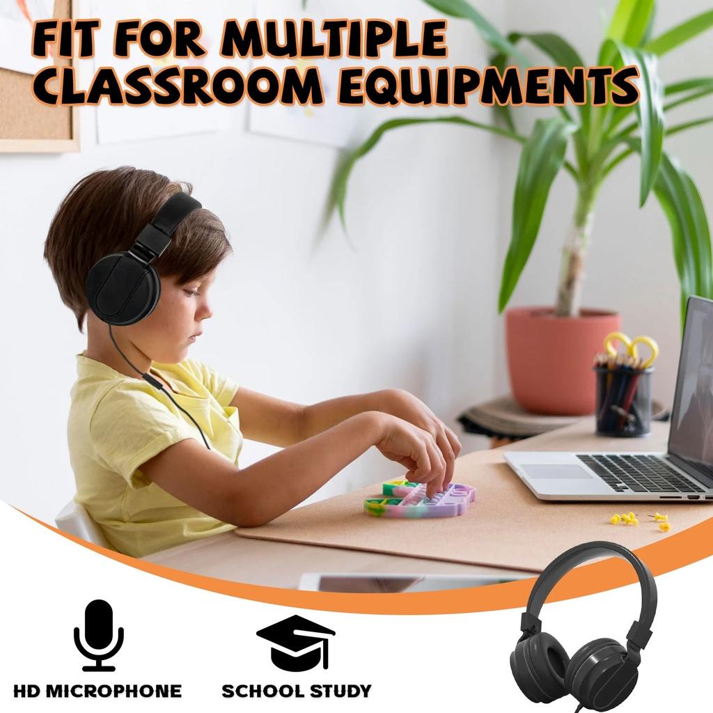 Headphones Wired for School HD Mic Stereo Sound Foldable Headphones for Online Study,3.5mm Jack Wired Cord on-Ear Headset ForPC Phones Tablet Etc