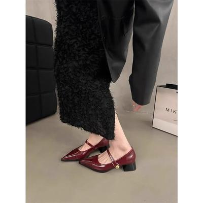 Модные туфли Мэри Джейн с острым носком женские туфли весна-осень новые туфли на массивном каблуке высоком каблуке ретро атмосфера кожаные фэшн одинарные туфли