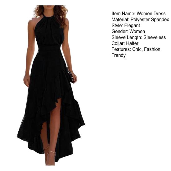 Женское многослойное платье с оборками по подолу, Платье-майка без рукавов для вечеринки, коктейля, Асимметричное длинное вечернее платье с завышенной талией