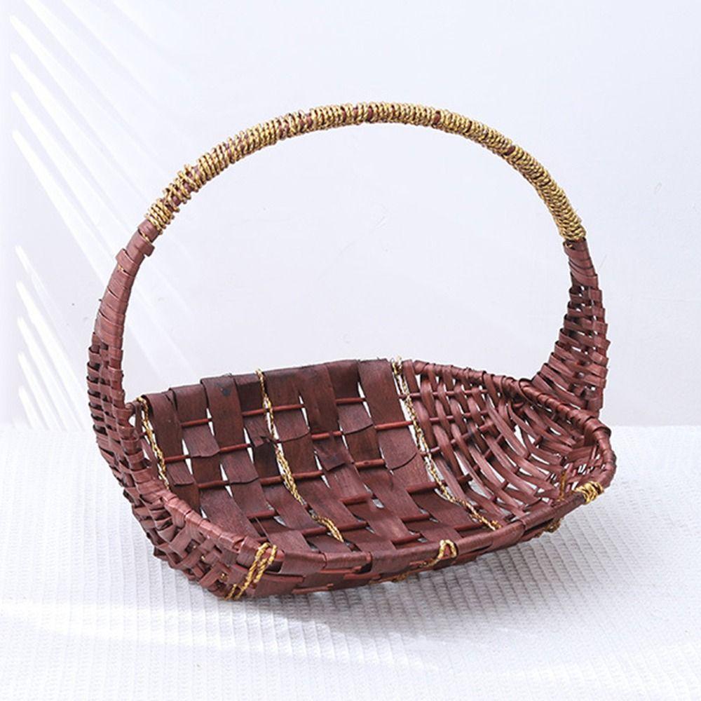 Brown White Handhold Weaving Basket With Handle Braided Basket Storage Baskets  Home Storage