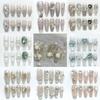 HANDMADE Long Coffin Shape Artificial Nail Dreamy Fairy Aurora Pink Sparkling White Diamond Wedding Princess Nail Phototherapy Nails Reusable