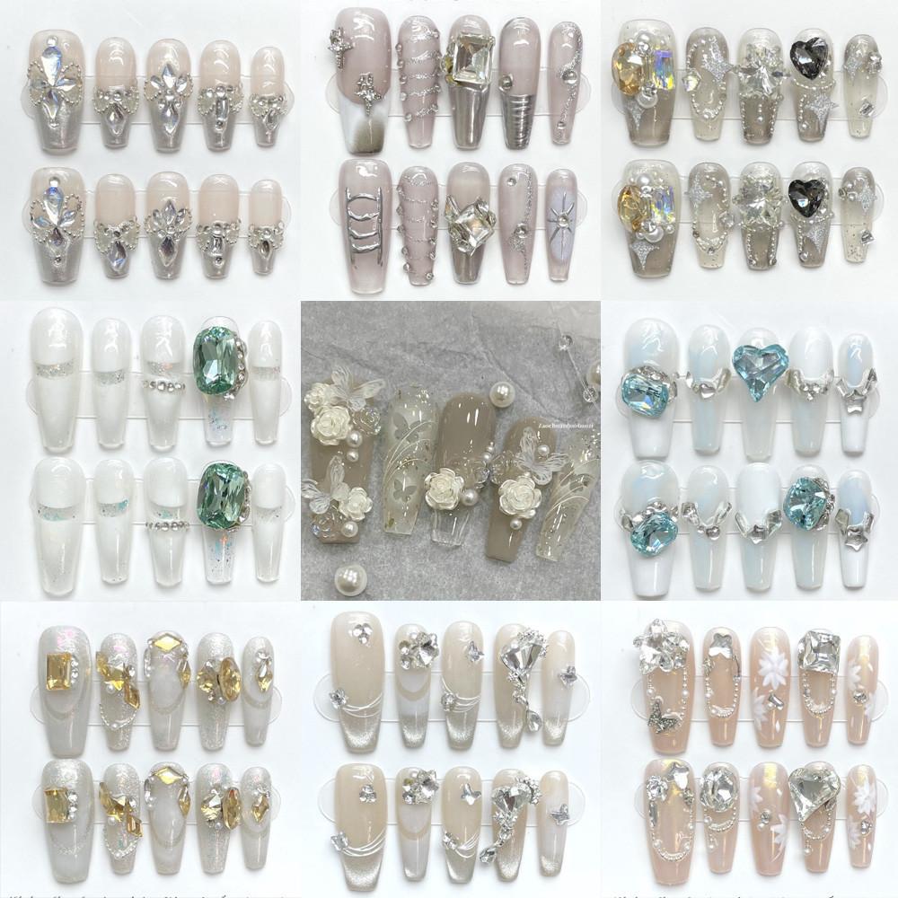 Длинные искусственные ногти в форме гроба ручной работы, мечтательная фея Аврора, розовый сверкающий белый бриллиант, свадебные ногти принцессы, фототерапевтические ногти, многоразовые