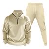 Men's Winter Casual Plus Velvet Warm Zipper Stand Collar Sweatshirt Men's Sports Pants Sweatshirt Set